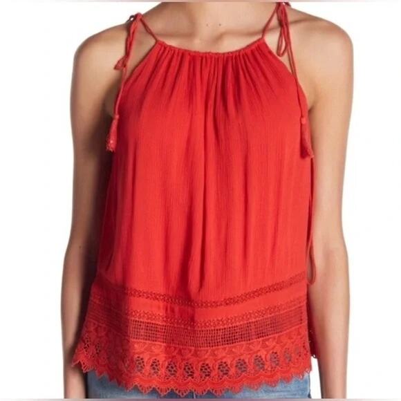 Alice + Olivia Revolve Danya Cami Tank Top XS Tassle Poppy Red Boho Bold Fall - Picture 2 of 11